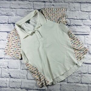 T by Talbots Womens White Tennis Racquet Print Polo Shirt Medium Pickelball